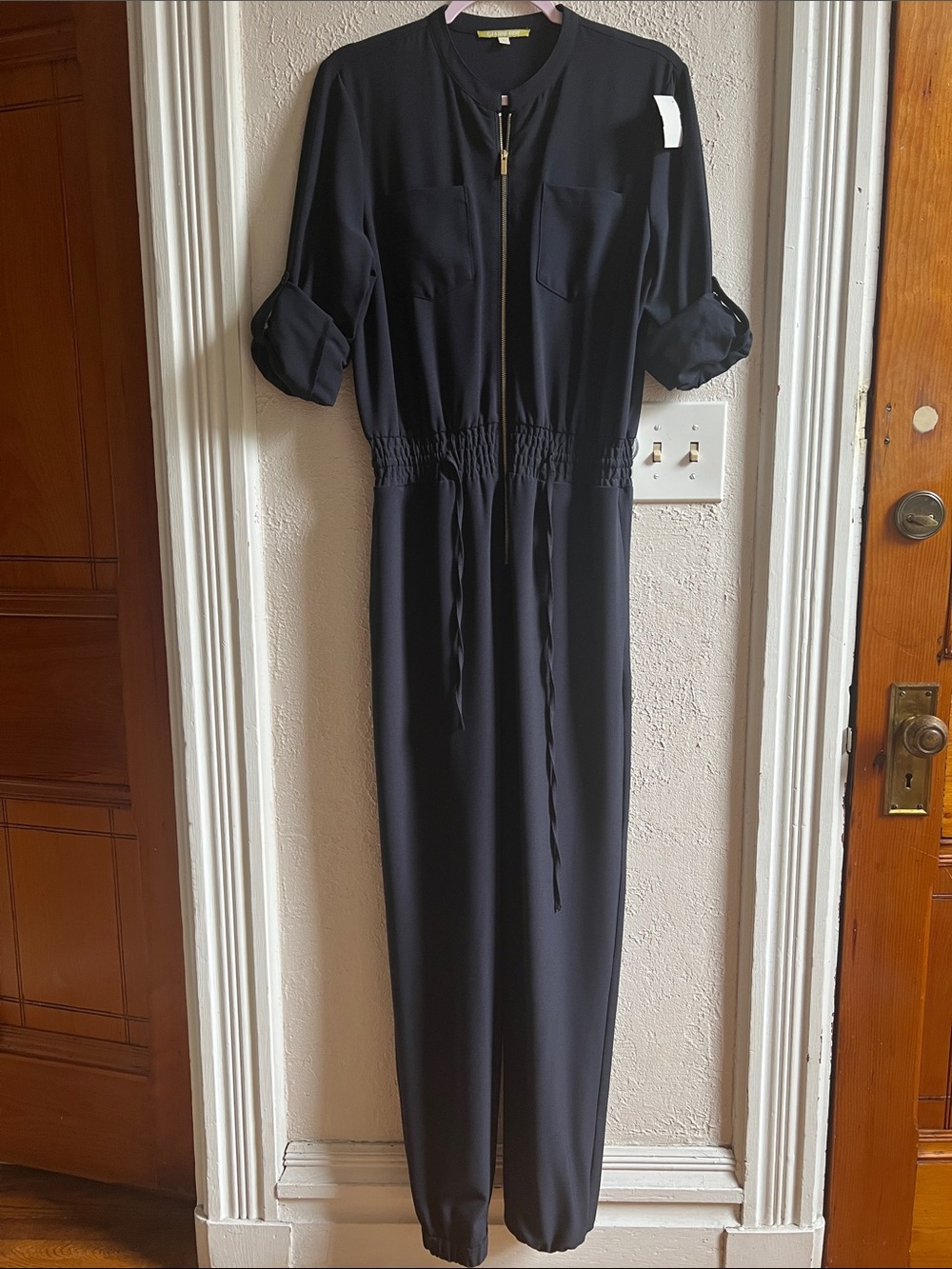 Gianni Bini Black Long-Sleeve Zip-Front Jumpsuit